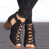 Vipkoala Women Square Heel Sandals Peep Toe Hollow Out Chunky Gladiator Sandals with Strap Black Spring Summer Shoes Trendy Summer Fits