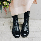 Vipkoala Patent Leather Women Boots British Style Flat Boots Black Pointed Toe Boots Handsome Motorcycle Boots Women's Boots Big Size 43