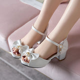 Vipkoala Summer Peep Toe Cute Sweet Bowtie Lace High Heels Sandals Women Lolita Platform Wedding Party Block Heel Shoes Woman