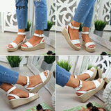 Vipkoala Summer Platform Sandals Women Wedges Ladies Hemp Shoes Ladies Candy Color Casual Girls Slip on Strap Cross Plus Size