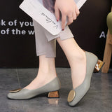 Vipkoala Women Dress Shoes Plus Size 34-42 Square Toe Medium Heels Pumps Gold Heels Shoes Woman Round Metal Boat Shoes Low Heels Pumps