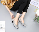 Vipkoala Summer Fashion Hollow Out Genuine Leather Pumps Women Shoes Med Heels Square Diamond Mesh Ladies Office  Crystal Pointshoes