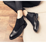 Vipkoala Men Casual Boots Retro Stitching Leather Oxford Brogue Shoes Breathable Autumn Winter Classic Mens Boots Slip On Footwear