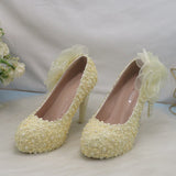 Vipkoala white flower Women wedding shoes Bride Party dress shoes woman High heel platform shoes ladies handmade Lace shoe