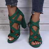 Vipkoala Women Pumps Sandals Summer Open Toe High Heels Low Block Heel Shoes Gladiator Zipper Thick With Sandals Wedges Mules Shoes