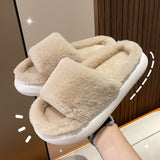 Vipkoala Women Faux Fur Pillow Slippers Lovers Winter Home Floor Shoes Open Toe Female Male Indoor Platform Slipper Ladies Fashion Slides