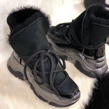 Vipkoala Winter Women's Mid Calf Boots New Sheepskin Wool All-in-one Snow Short Boots Plus Cashmere Lace-Up Flat Platform Female Shoes