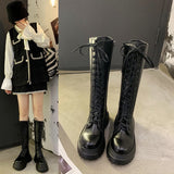 Vipkoala Chunky Platform Pu Leather Knee High Boots Women Punk Increasing Long Woman Lace Up Booties Mujer NEW Zip Chelsea