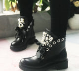 Vipkoala Women Short Boots Ladies Leather Ankle Boots Autumn Platform Motorcycle Shoes For Woman's Punk Winter Pearl Rivet Shoe