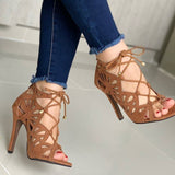 Vipkoala Fashion Women High Heels Sandals Pumps Sexy Hollow Lace-Up Cross-Tied Females Summer Sandals Peep Toe Party Shoes Women