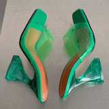 Vipkoala New PVC Transparent Strange Style Transparent High Heels Women's Slippers Square toe Female Sandalias de mujer