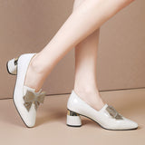 Women Patent Leather Dress Shoes High Heels White Wedding Shoes Bridal Bling Bow Pumps Slip on Ladies Shoes Spring Autumn