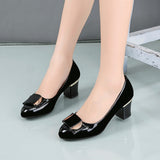 Vipkoala Women Dress Shoes  Office Lady Shoes Patent Leather High Heels Woman Shoes Square Heeled Pumps Ladies Shoes