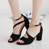 Vipkoala Spring and summer sexy fish mouth hollow Roman sandals thick heels with beaded high heels female summer sexy female sandals