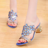 Vipkoala Summer Sandals Shoes Women Slippers High Heels Luxury Rhinestone Women's Shoes with Diamond-studded Chunky Heels  Sandals