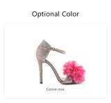 Vipkoala Fashion Glitter Heels Designers Summer Shoes Women Stiletto Sandalen Open Toe Fluff Strappy Thin High Heels Fur Sandals