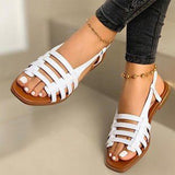 Vipkoala Women Sandals Women's Gladiator Elastic Band Casual Flats Woman PU Leather Flat Ladies Outdoor Female Beach Shoes Plus Size 43