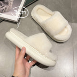 Vipkoala Women Faux Fur Pillow Slippers Lovers Winter Home Floor Shoes Open Toe Female Male Indoor Platform Slipper Ladies Fashion Slides