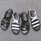 Vipkoala Summer Mens Sandals Leather Men Shoes Flat Beach Sandals Male Black White Shoes Soft Comfortable