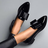 Vipkoala Spring Flats Women Shoes Bowtie Loafers Patent Leather Women's Low Heels Slip On Footwear Female Pointed Toe Thick Heel