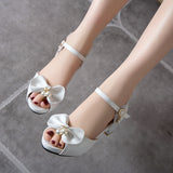 Vipkoala Summer Peep Toe Cute Sweet Bowtie Lace High Heels Sandals Women Lolita Platform Wedding Party Block Heel Shoes Woman