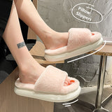 Vipkoala Women Faux Fur Pillow Slippers Lovers Winter Home Floor Shoes Open Toe Female Male Indoor Platform Slipper Ladies Fashion Slides