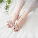 Vipkoala Summer Peep Toe Cute Sweet Bowtie Lace High Heels Sandals Women Lolita Platform Wedding Party Block Heel Shoes Woman