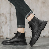 Vipkoala New Fashion Vintage Men Leather Shoes Casual British Handmade Tooling Ankle Boots Round Toe Lace-Up Military Desert Boots