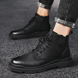 Vipkoala New Fashion Vintage Men Leather Shoes Casual British Handmade Tooling Ankle Boots Round Toe Lace-Up Military Desert Boots