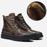 Vipkoala Natural Cow Leather Men Winter Boots Handmade Retro Ankle Boot Genuine Leather Snow Boots