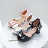 Vipkoala Summer Peep Toe Cute Sweet Bowtie Lace High Heels Sandals Women Lolita Platform Wedding Party Block Heel Shoes Woman