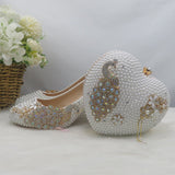 Vipkoala White Pearl Women Wedding Shoes With Matching Bags Bride High Heels Platform Shoes Peacock Ladies Paty Shoe And Bag