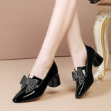 Women Patent Leather Dress Shoes High Heels White Wedding Shoes Bridal Bling Bow Pumps Slip on Ladies Shoes Spring Autumn