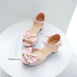 Vipkoala Summer Peep Toe Cute Sweet Bowtie Lace High Heels Sandals Women Lolita Platform Wedding Party Block Heel Shoes Woman