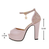 Vipkoala New 12CM Platform Super White High Heels For Woman Sexy Open Toe Sandals Gladiator Sequins Party Dress Ladies Shoes Size 34-43