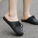 Vipkoala Women Slides Korean Style Knitted Flat Shoes Gardener Shoes Show Home Slippers For Family Outdoor Flip Flops