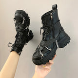 Vipkoala Platform Boots Ladies Punk Gothic for Women's New Combat Boots Casual Black Metal Button Knight Booties Female Motorcycle Shoes