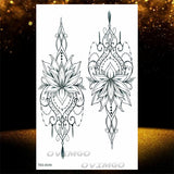 Henna  Lotus Temporary Tattoo For Women Fake Jewelry Chains Black Flower Body Art Abstract Tatoo Sticker Transfer Girl Tattoo