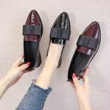 Vipkoala Spring Flats Women Shoes Bowtie Loafers Patent Leather Women's Low Heels Slip On Footwear Female Pointed Toe Thick Heel