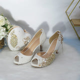 Vipkoala White Pearl Women Wedding Shoes With Matching Bags Bride High Heels Platform Shoes Peacock Ladies Paty Shoe And Bag