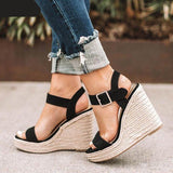 Vipkoala Summer Platform Sandals Women Wedges Ladies Hemp Shoes Ladies Candy Color Casual Girls Slip on Strap Cross Plus Size