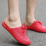 Vipkoala Women Slides Korean Style Knitted Flat Shoes Gardener Shoes Show Home Slippers For Family Outdoor Flip Flops