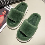 Vipkoala Women Faux Fur Pillow Slippers Lovers Winter Home Floor Shoes Open Toe Female Male Indoor Platform Slipper Ladies Fashion Slides