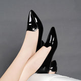 Plus Size 34-42 Ol Office Lady Shoes Black Patent Leather Dress Shoes Pointed Toe Boat Shoes Med Heels Pumps zapatos mujer