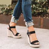 Vipkoala Summer Platform Sandals Women Wedges Ladies Hemp Shoes Ladies Candy Color Casual Girls Slip on Strap Cross Plus Size