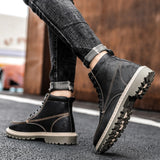 Vipkoala Men High Quality Leather Boots Male Spring Casual Motorcycle Ankle Botas Hombre Men Lace-Up Basic Boots Man Fashion Men Boots