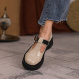 Vipkoala New Genuine Leather Slip-On Flat Platform Women's Shoes Fashion Belt Buckle Thick Heel Spring/Autumn Flats Size 34-43 Handmade