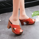 Vipkoala Summer Women Sandals Square High Heel Platform Flock Casual Rivet Pumps Peep Toe Female Elegant Ladies Shoes Zapatos De Mujer