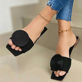 Vipkoala New Woman Summer Flat Sandals Plus Size Round Buckle Solid Flats Female Casual Slippers Ladies Women Fashion Beach Shoes