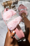 Vipkoala Luxury Designer Women Fur Rhinestone Slippers Platform Wedges Heel Solid Fluffy Furry Slides Outside Sexy Shoes Ladies Whosale